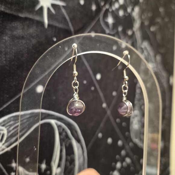 Wire Wrapped Handmade Gemstone Bead Earrings w/ 925 Sterling Silver Fishhooks - Picture 5 of 7